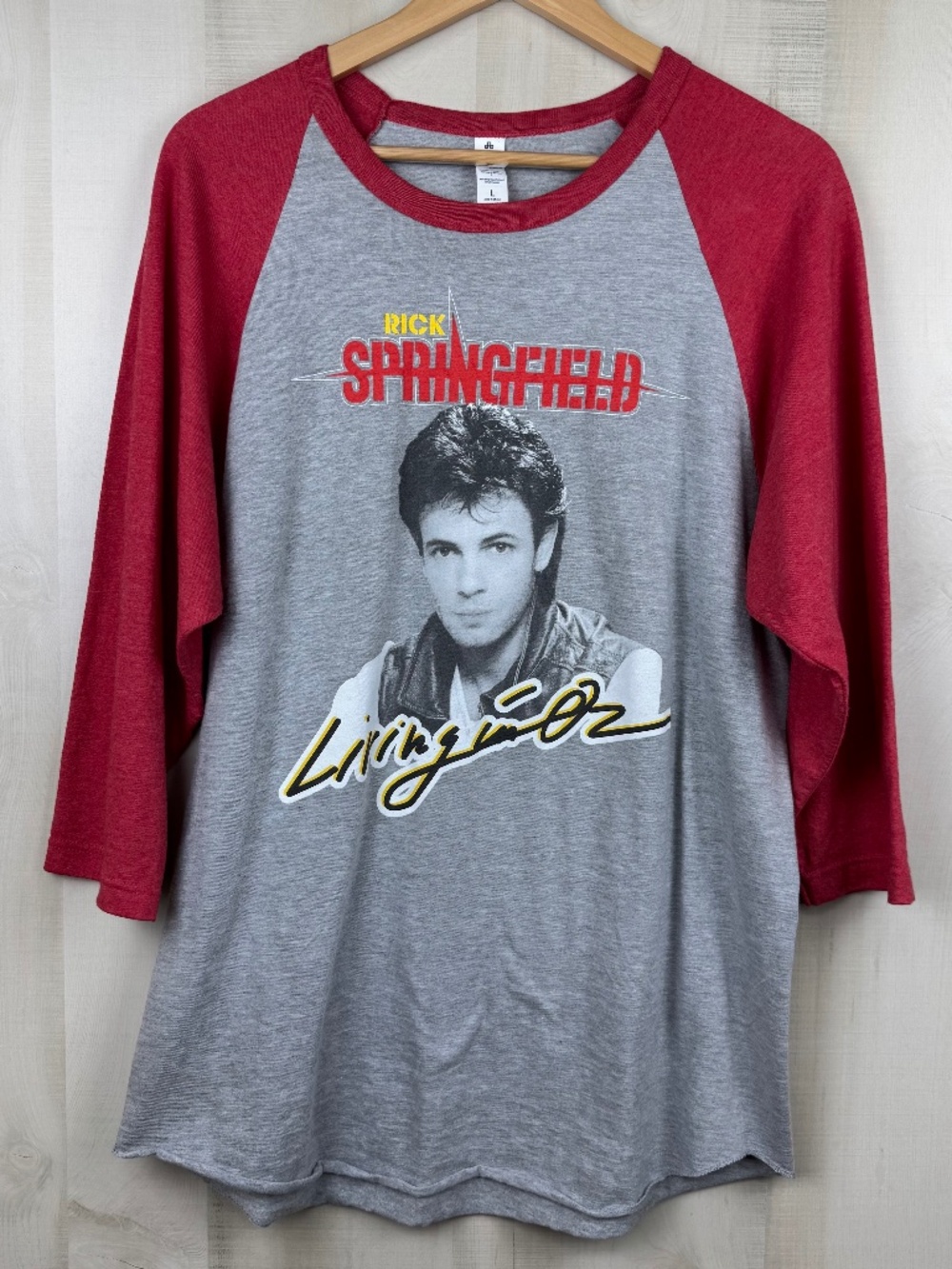 Vintage Retro Tultex Rick Springfield Living In Oz Raglan T-Shirt Red Gray Large
